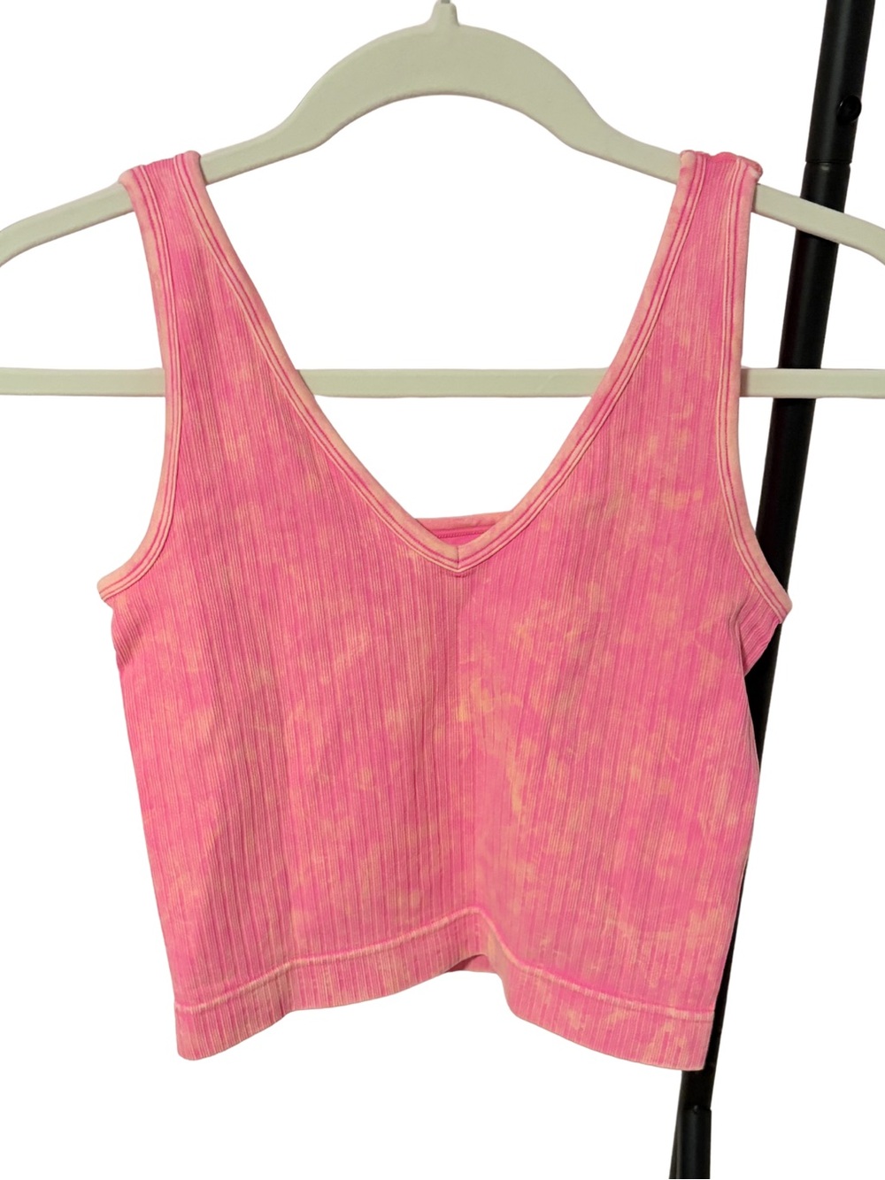 NEW Zenana Acid Wash Pink Ribbed V-Neck Tank/Cami Cropped